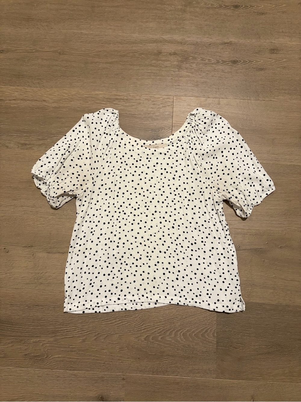 LOFT White Short Sleeve Polka Dot Puff Top